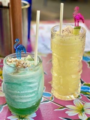 Frozen blue Hawaiian and calamansi margarita