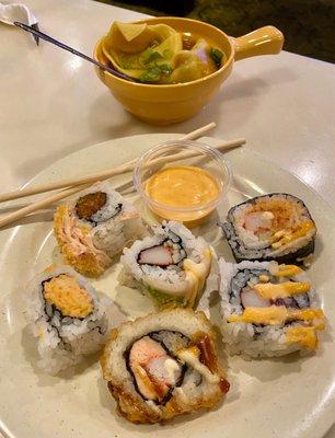 My maki roll selection and some wonton soup...