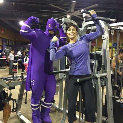 Hanging out with Captain Running man at Anytime Fitness at 3434 W. Illinois!