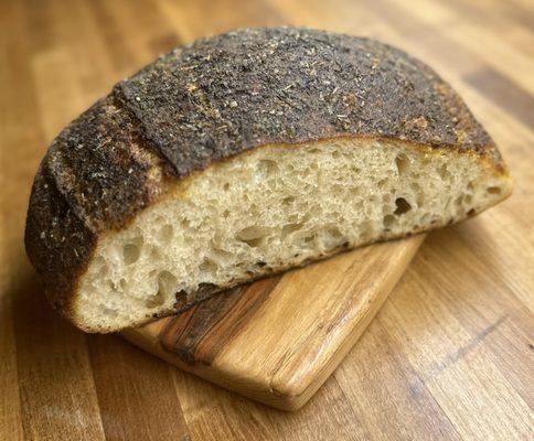 Olive oil, Maldon salt & herbs de provence encrusted boule