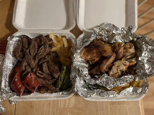 Left: Parillada Mixta (for 2 people) Right: One whole chicken