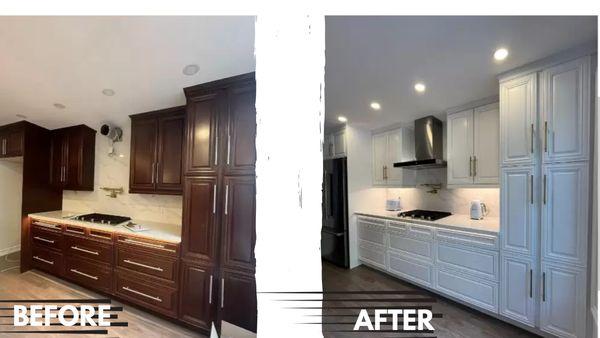 Painting your kitchen cabinets is a fast and easy way to update your old kitchen and cost 70% less than new cabinets.