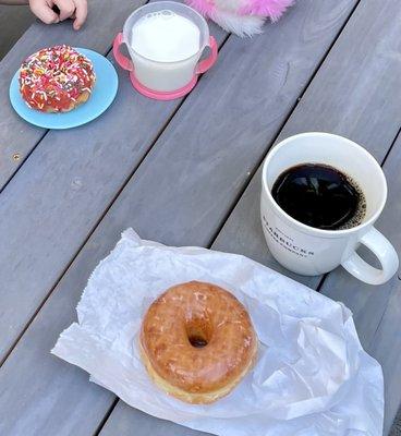 Glazed donut, rainbow sprinkle donut.