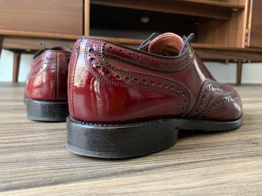 A mirror shine on Allen Edmonds McAllister wingtips, from the guys at Union Station Shoe Shine.