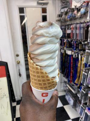 Soft serve in a waffle cone