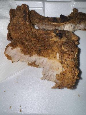 The fried pork chops were over fried and old