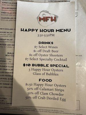 Happy hour menu