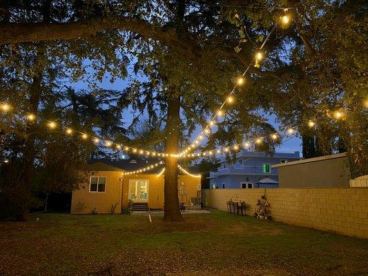 Bistro lights installation, Altadena CA