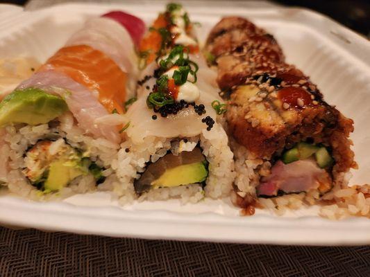 Tom San Ramen - Rainbow Roll (left), Romeo & Juliet (middle), Dark Dragon (right)