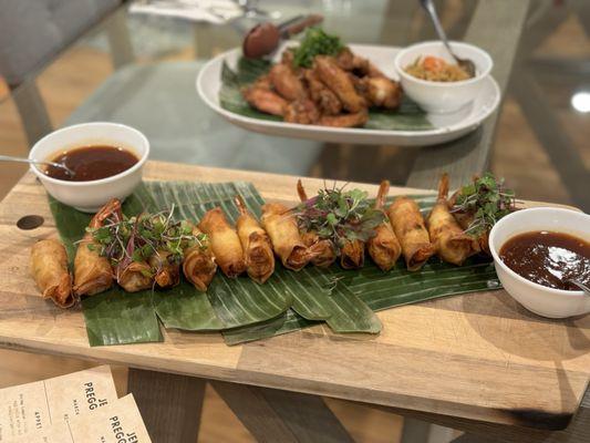 Shrimp Lumpia and Adobo-glazed Chicken Wings