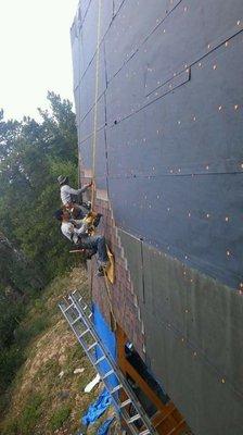 We do the job no matter what! 18:12 Pitch hanging verticle on a rope shingling that Beautiful Mountian Home.