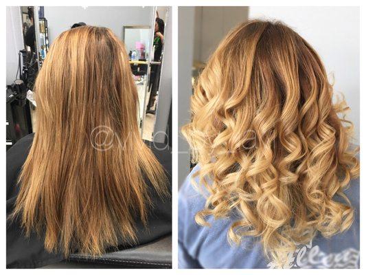 Before and After of a Pecan and Chestnut Balayage By Lavi