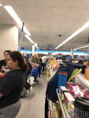 Huge long line almost always and one cashier. Other employees standing around  or just stocking stuff.