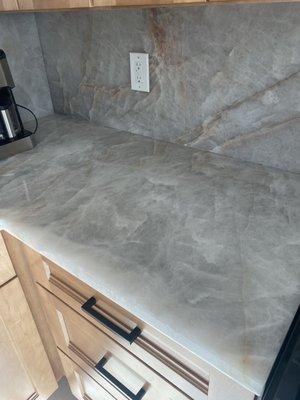 Quartzite countertop and backsplash