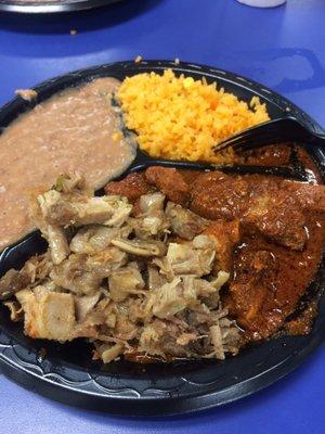 Pork plate, rice and beans for $6.00.