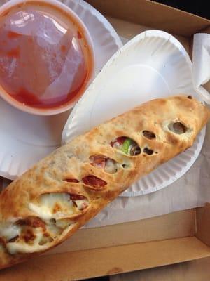 Stromboli with marinara sauce! $10.50 big enough to share