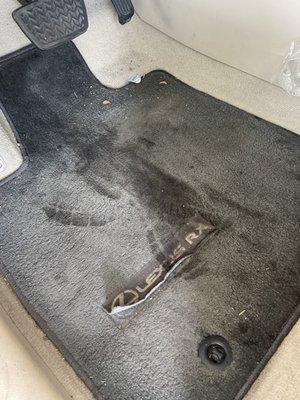 Grease on floor mat from oil change