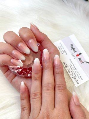 Nude and White Ombre Almond Shape