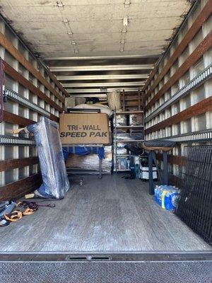 First half of the moving truck loaded