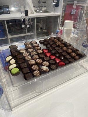 Yum! Assorted chocolates. I picked out the key lime coconut cream (green one)