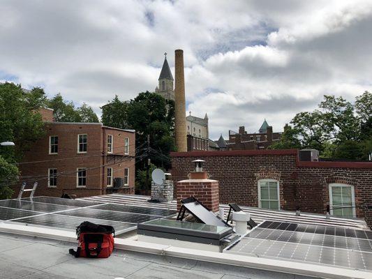 Installed nine panel system on my flat roof: not including my three battery charging solar panels.