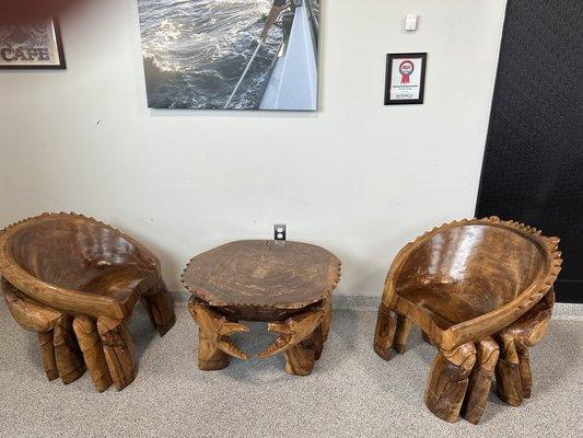 This is the whole set of crab sit and table, made out of wood. It's an amazing piece.