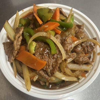 Mongolian Beef served with white rice