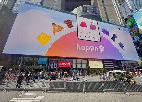 Wide Exterior of the Levis Store in Time Square New York adjacent to a Hoppn  Big Screen Placement