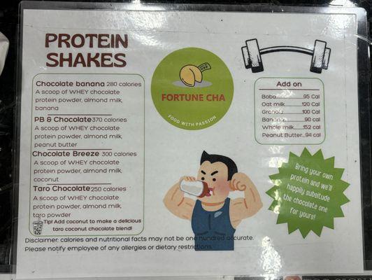 protein shakes menu