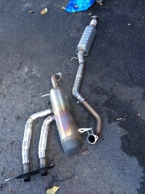 Out with the old stock exhaust on the Hyundai Veloster Turbo