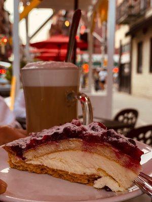 Mixed Berry cake & cappuccino