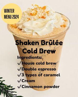 Shaken brûlée cold brew from Headrush winter 2024 menu