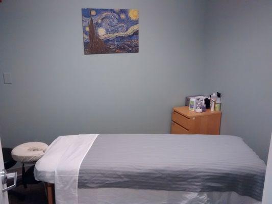 Simple, but relaxing massage table in a clean, private room. We even have a table warmer so you know you'll be comfortable!