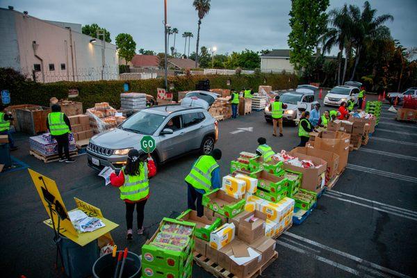 A bird's eye view of our bi-weekly Food Pantry, which takes place from 4:30-7:30 A.M. every first and third Saturday of the month.