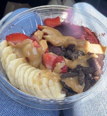 Banana split açai bowl with peanut butter