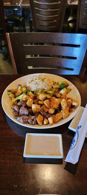 Filet and chicken with fried rice