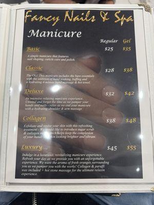 Fancy Nail & Spa Menu