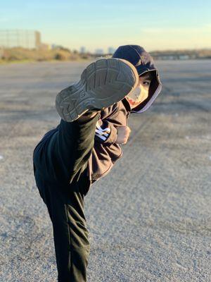 Outdoor Taekwondo training.