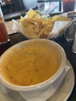 Really good chips and queso!