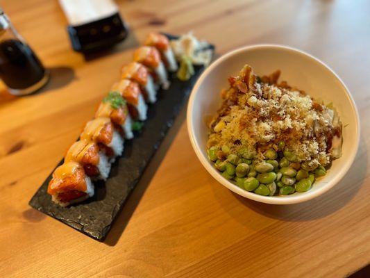 Poke Salad and Spicy Girl sushi roll.