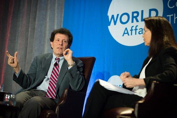 Op-ed columnist for The New York Times, Nicholas Kristof, speaks with World Affairs CEO, Jane Wales at the WorldAffairs 2016 conference.