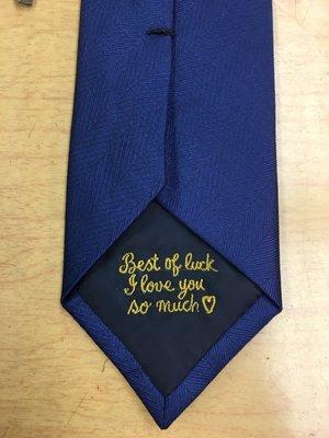 Message I had Emily embroider onto the tie