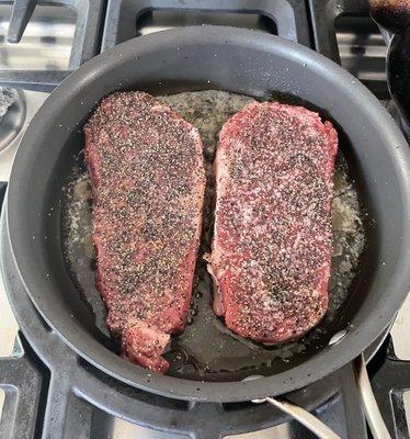 Pan-seared a couple Prime Strips before broiling in the oven !!!