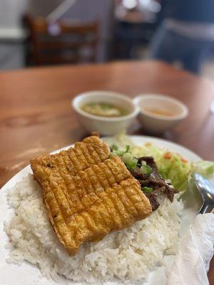 Shrimp cake with beef rice plate