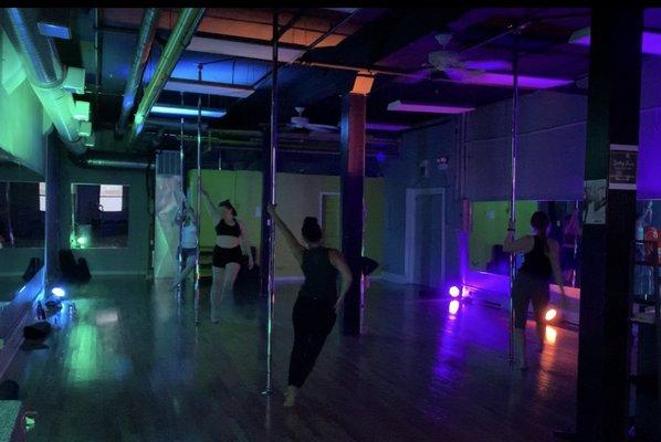 Dancing in the fun lights of our 2nd studio space