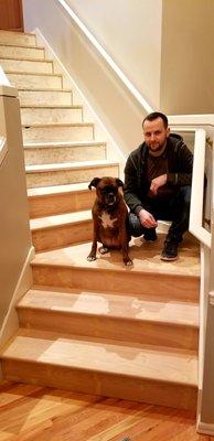 bella onsite: hardwood stairs in progress with our installer