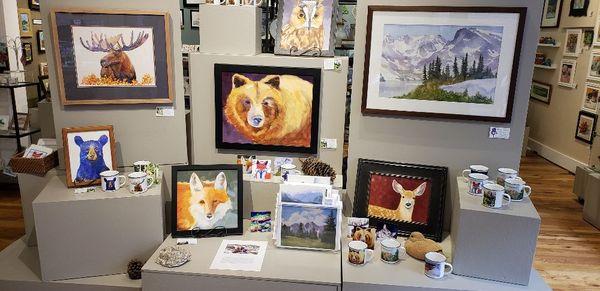 Collection of paintings, prints and mugs by Fort Collins artist, Patsy Barry.