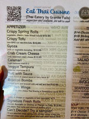 Just part of the menu; that sampler appetizer platter looks very tempting... Next time!