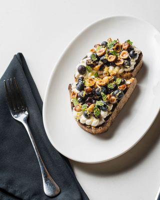 Whipped Ricotta Toast - Oregon hazelnuts, lemon, macerated blueberries