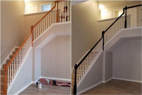 Before and After staircase.
Painted with industrial black enamel.